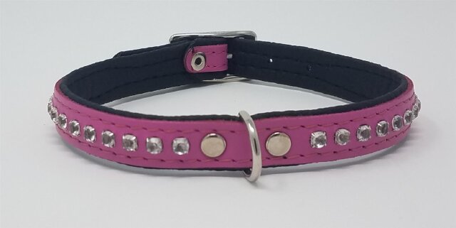 Hundehalsband schmal pink Strass