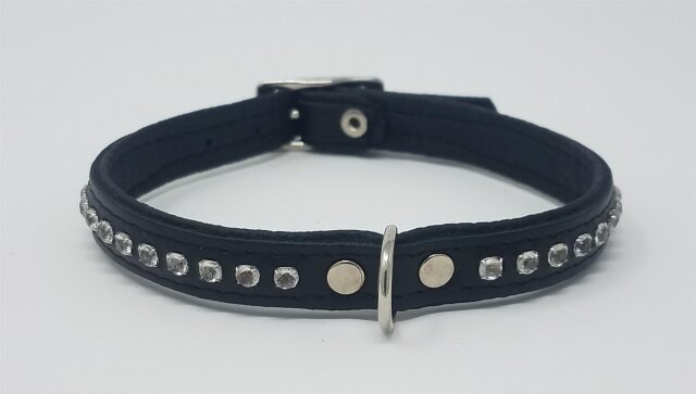 Hundehalsband schwarz schmal Strass