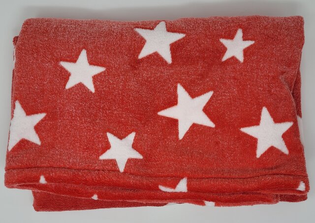 Kuschelfleece Decke rot mit Sternen