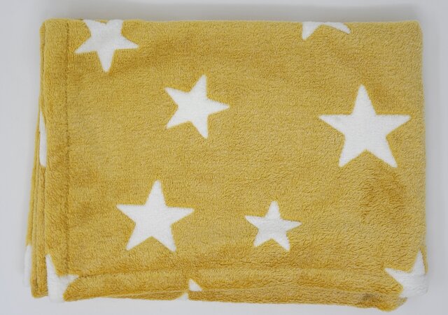 Kuschelfleece Decke klein ockergelb mit Sternen