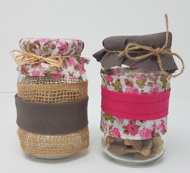 Vorratsglas Jute Bl&uuml;mchen Pink Upcycling