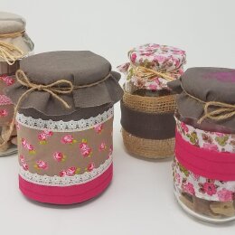 Vorratsglas Jute Bl&uuml;mchen Pink Upcycling