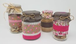 Vorratsglas Jute Bl&uuml;mchen Pink Upcycling