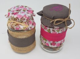 Vorratsglas Jute Bl&uuml;mchen Pink Upcycling