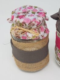 Vorratsglas Jute Bl&uuml;mchen Pink Upcycling